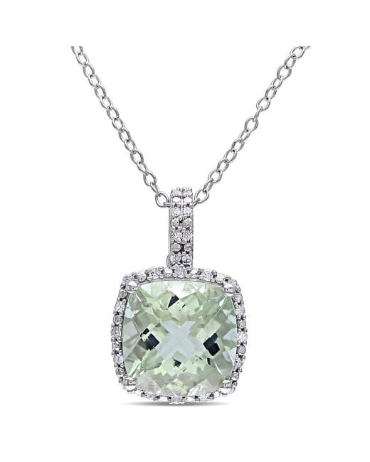 Amour Metallic 4Ct Tgw Quartz Cushion Cut And 1/10Ct Tdw Diamond Halo Pendant With Chain