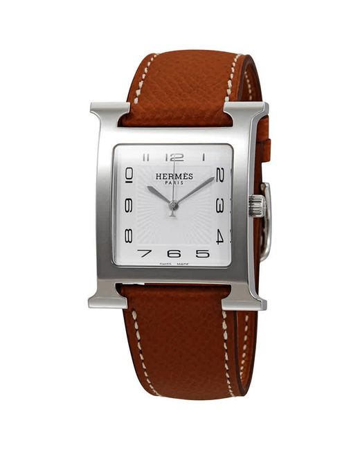 Hermès H Hour White Dial Brown Leather Watch