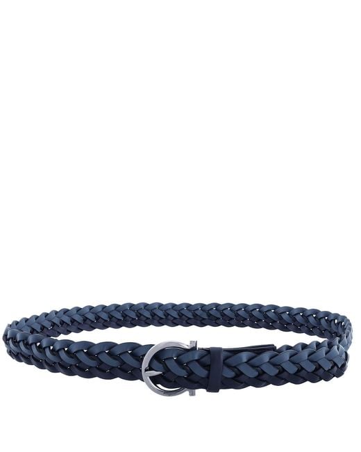 Ferragamo Blue Braided Gancini Leather Belt, Brand Cm for men