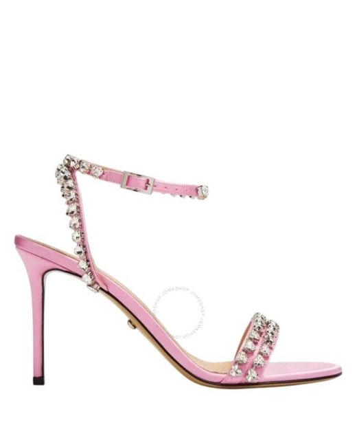 Mach & Mach Pink Audrey 95 Crystal Heart Satin Sandals