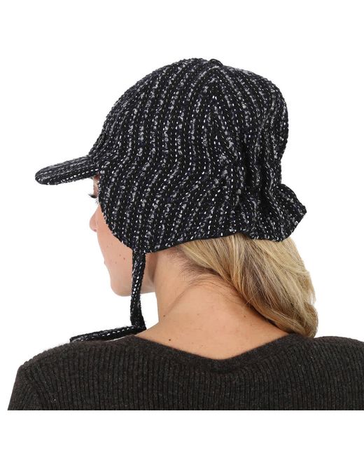 Maison Michel Black Tiger Flap Stripe Tweed Bucket Hat