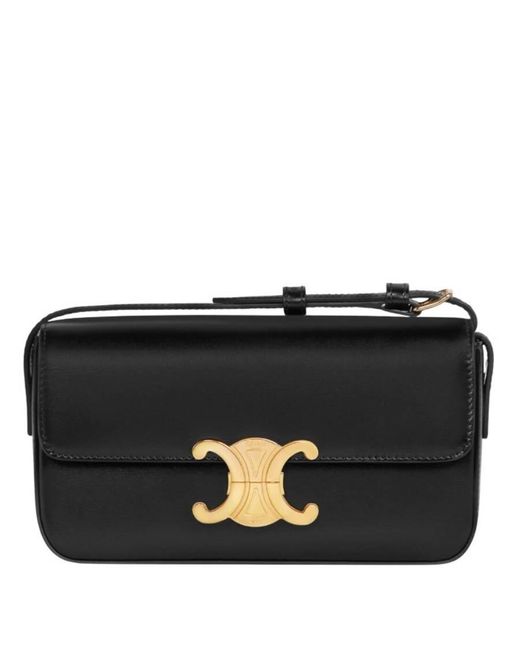 Céline Black Shiny Calfskin Claude Shoulder Bag