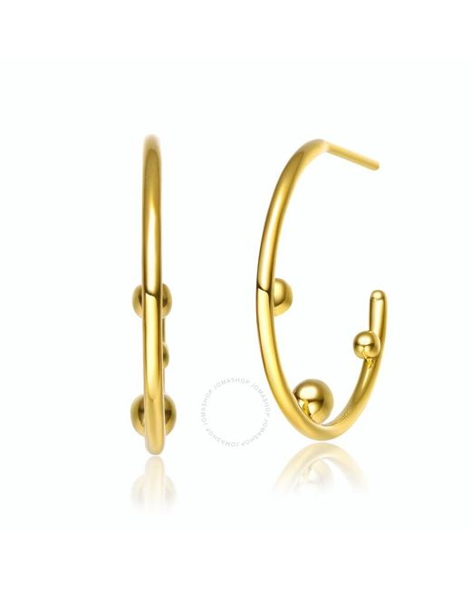 Rachel Glauber Metallic 14k Gold Plated Beaded Open Hoop Earrings