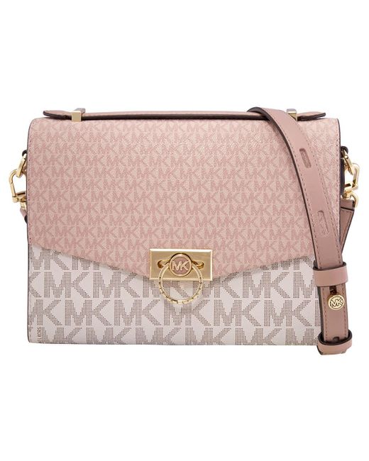 Michael Kors Pink Hendrix Medium Two-tone Logo Messenger Bag
