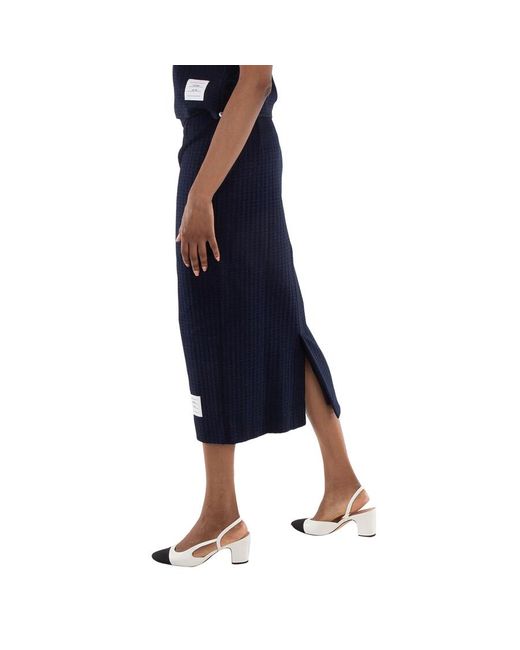 Thom Browne Blue Gingham Jacquard Cotton Midi Skirt, Brand Size 40 (Us