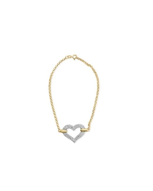 Haus of Brilliance Metallic 10K Two Tone 1/4 Cttw Diamond Encrusted Heart Charm 7" Bracelet (H-I Color, I1-I2 Clarity)