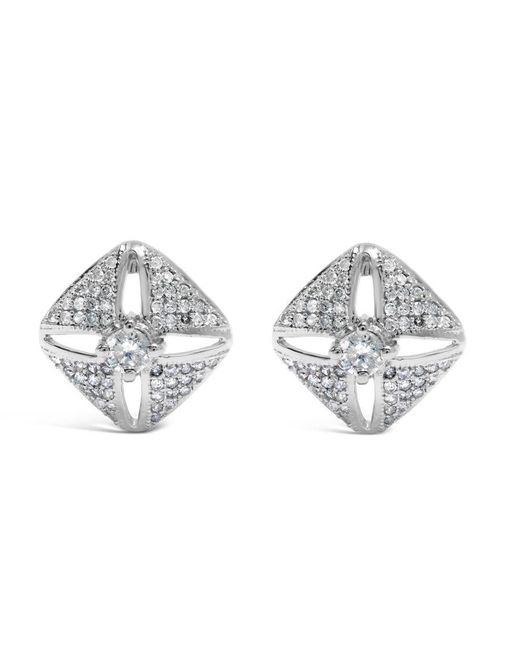 Haus of Brilliance Metallic 925 Sterling 1.0 Cttw Diamond Studded Rhombus Stud Earring (H-I Color, I2-I3 Clarity)