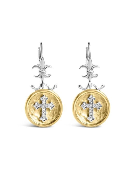 Haus of Brilliance Metallic 18K Over 1/8 Cttw Diamond Hammered Finished Medallion Drop And Dangle Earrings