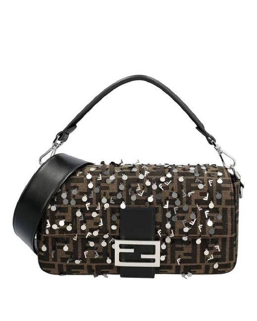 Fendi Black Embroidered Sequins Baguette Bag for men