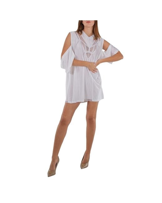 Burberry White Reconstructed Lace Panel T-Shirt Dress, Brand Size 8 (Us