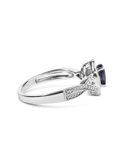 Haus of Brilliance White 925 Sterling 6X4Mm Pear Sapphire Gemstone With Diamond Accent Fashion Halo Ring (H-I Color, Si1-Si2 Clarity)
