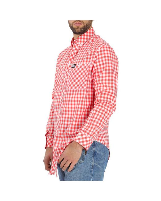 Burberry Red Gingham Cotton Cut-out Hem Oversized Shirt for men