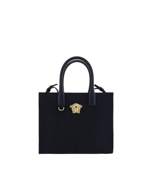 Versace Black Cotton With Medusa Logo Shoulder Bag