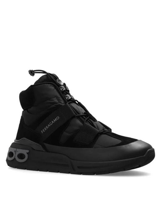 Ferragamo Black Ferragamo Cosma High-Top Panelled Sneakers for men
