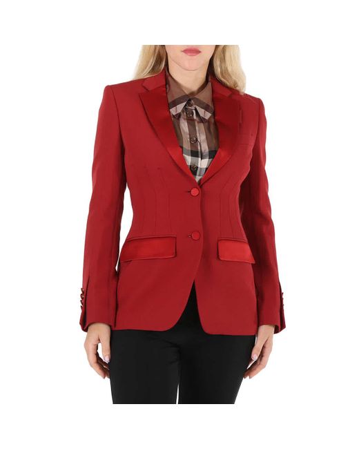 Burberry Red Otelia Satin Trim Wool Tuxedo Jacket
