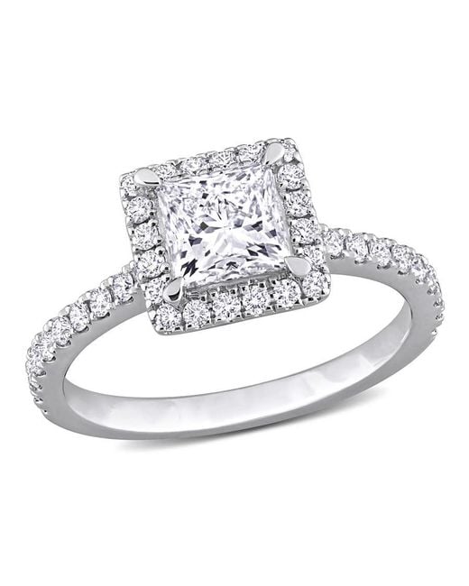 Created Forever Metallic 1 1/2 Ct Tw Princess & Round Lab Created Diamond With Tsavorite Accent Halo Engagement Ring