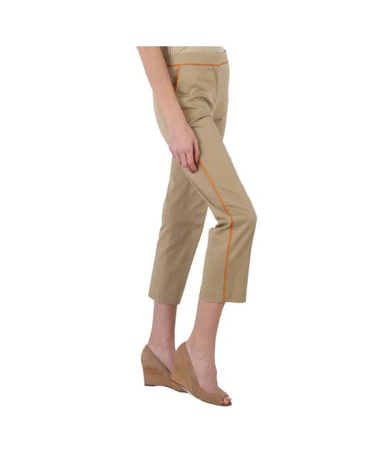 Burberry Natural Silk Trim Cropped Cotton Chinos
