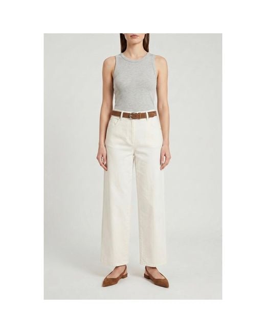 Brunello Cucinelli White Off Wide Leg Trousers, Brand Size 46 (Us