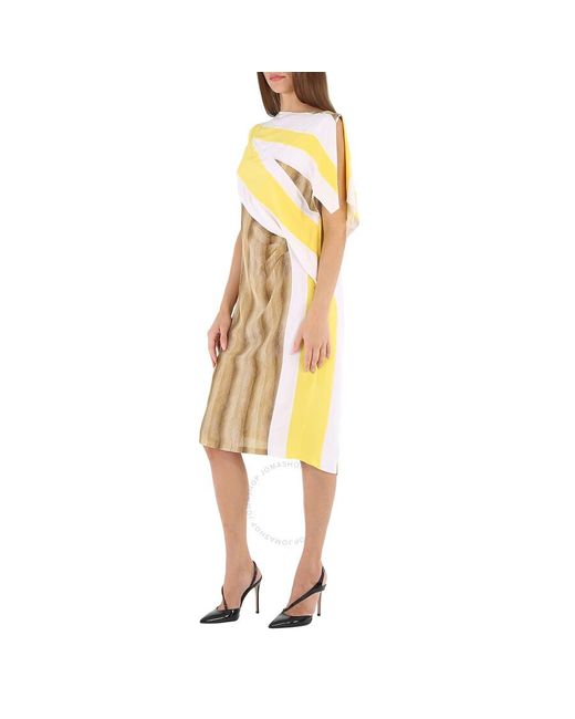 Burberry Yellow Bright Straw Graphic-print Boat Neck Asymmetric Dress