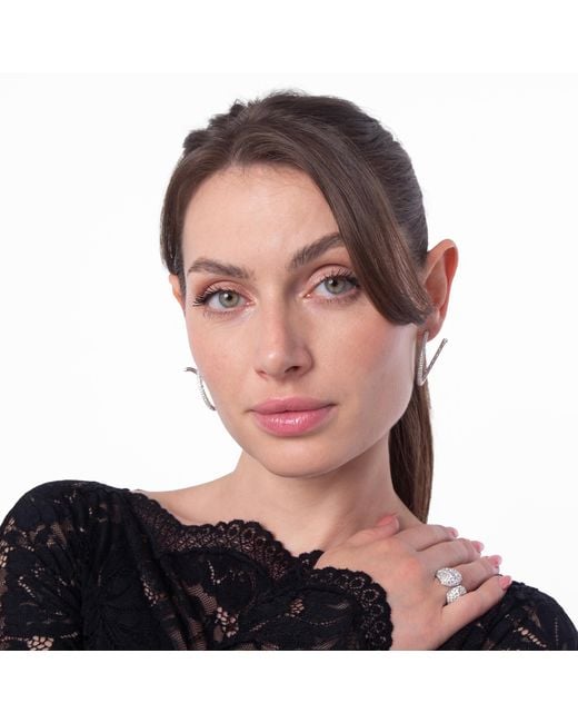 Swarovski White Dextera Pierced Earrings Hoop Rhodium Shiny Crystal