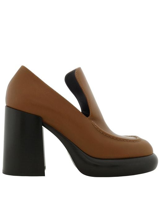 Burberry Brown Leather Wedge 120Mm Heel Loafers, Brand Size 40 Us
