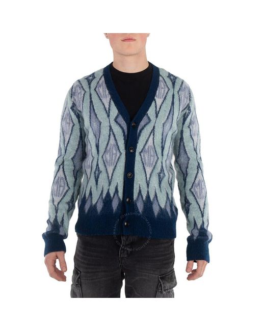 Amiri Blue Argyle Mohair Knit Cardigan for men