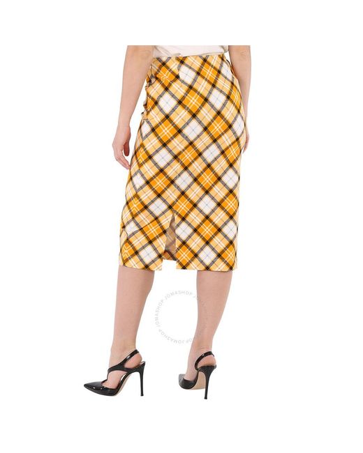 Burberry Yellow Citrus Check Print Stretch Jersey Pencil Skirt