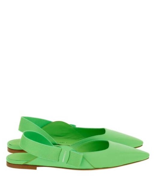 Ferragamo Green Vania Vara Bow Slingback Ballet Flats