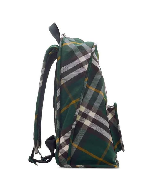 Burberry Green Shield Check Pattern Woven Backpack for men