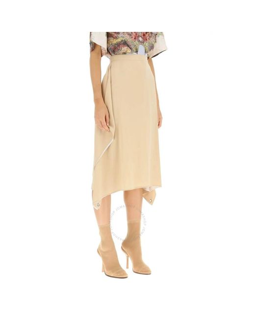 Burberry Natural Soft Fawn Thea Silk Crepe De Chine Midi Skirt
