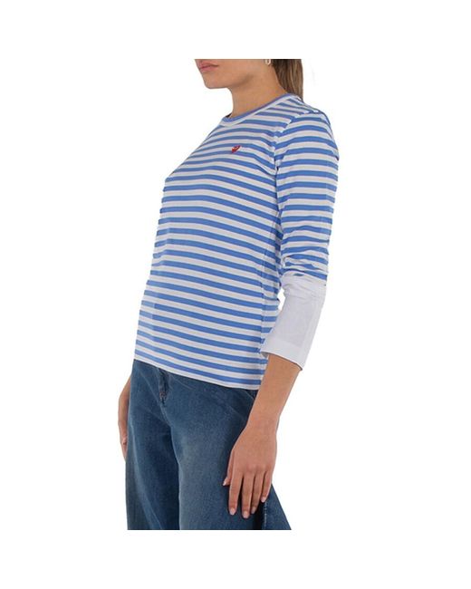 COMME DES GARÇONS PLAY Blue Horizontal-Stripe Heart Emblem Long-Sleeve T-Shirt