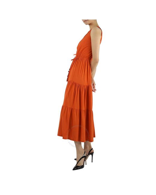 Max Mara Orange Kren Jersey Tiered Sleeveless Midi Dress