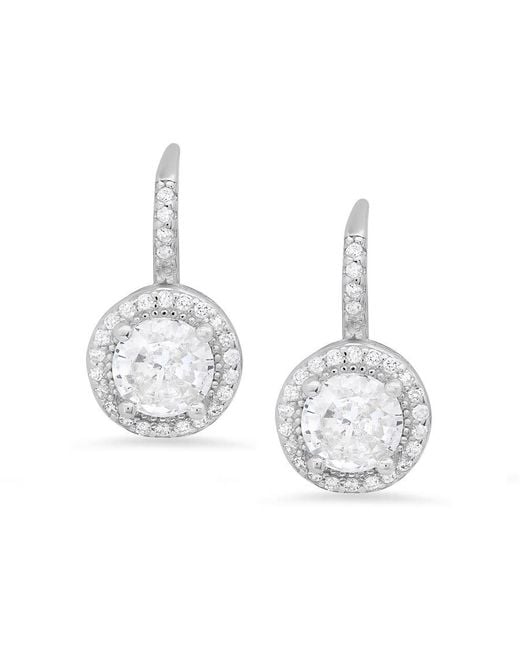 Kylie Harper White Sterling Round-Cut Cubic Zirconia Cz Halo Leverback Earrings