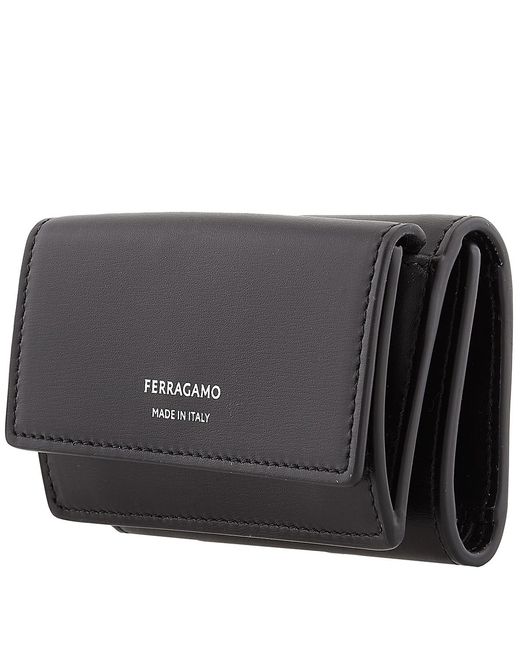 Ferragamo Black Tri-Fold Leather Card Holder for men
