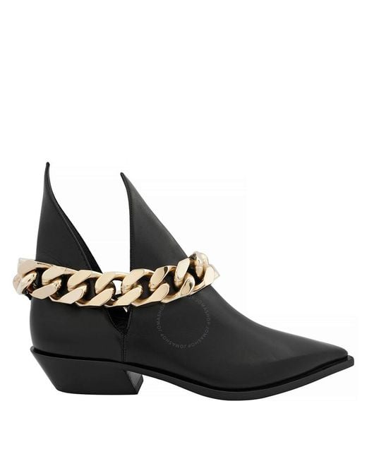 Burberry Black Keighley Chain Detail Leather Ankle Boots