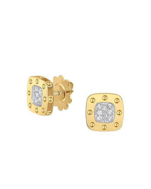 Roberto Coin Metallic Pois Moi 18kt Yellow Gold Square Diamond Stud Earrings for men