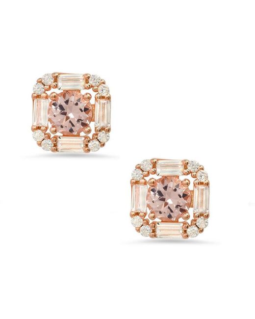 Kylie Harper Pink 14K Rose Over Morganite Cz Halo Stud Earrings