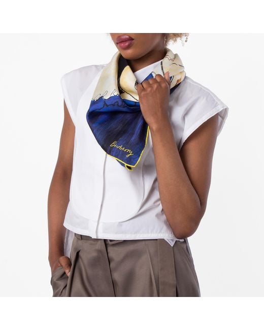 Burberry Blue Ram Graphic-Print Silk Scarf
