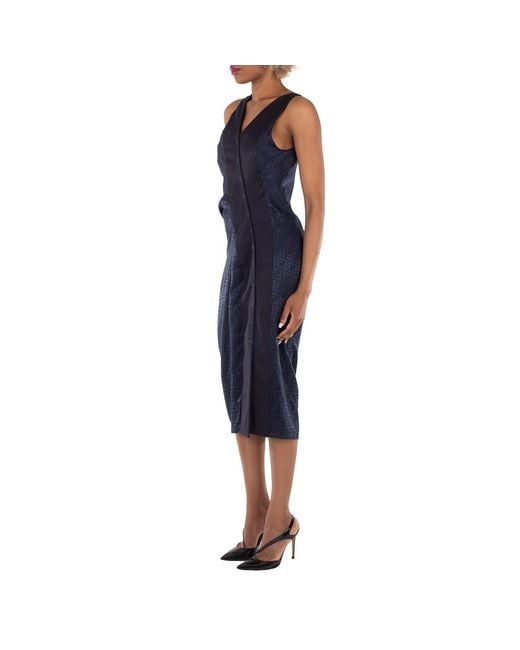 Fendi Blue Silk Crepe Jacquard Ff Motif Drape Dress, Brand Size 40 (Us