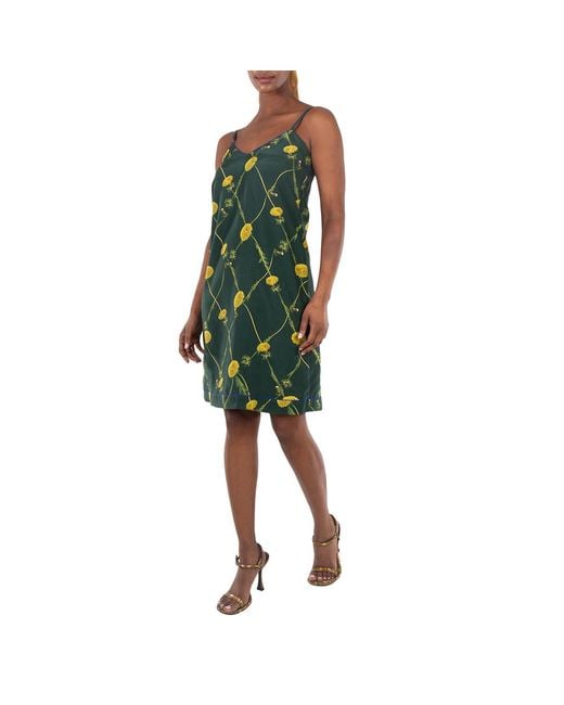 Burberry Green Dandelion Print Silk Dress, Brand Size 10 (Us