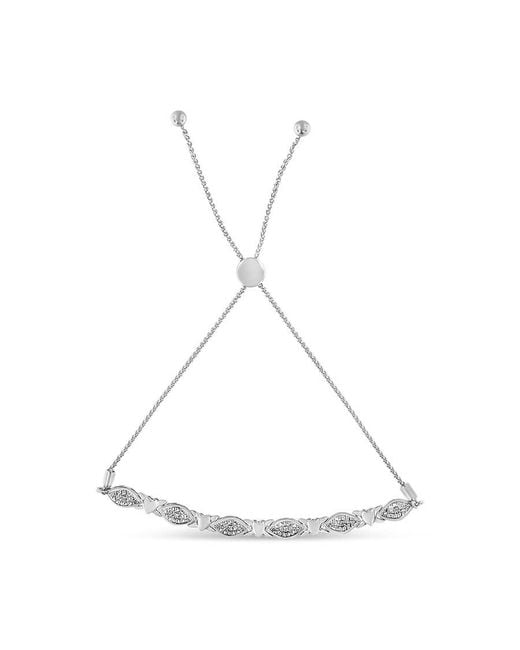 Haus of Brilliance Metallic 925 Sterling Diamond Accent Alternating Marquise Shape And Heart Links Bolo Bracelet