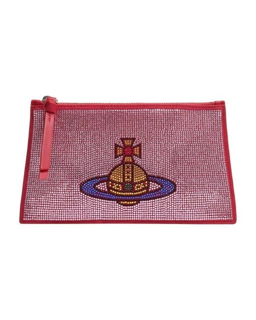 Vivienne Westwood Red Beaded Orb Logo Clutch for men