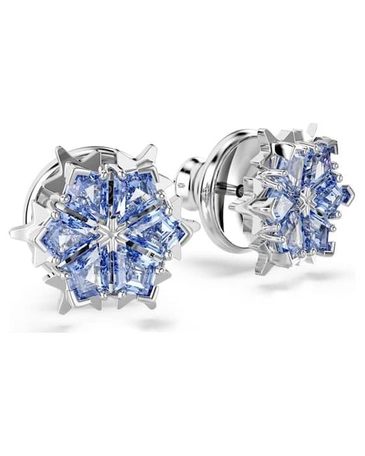 Swarovski Blue Magic Rhodium Plated Snowflake Stud Earrings for men