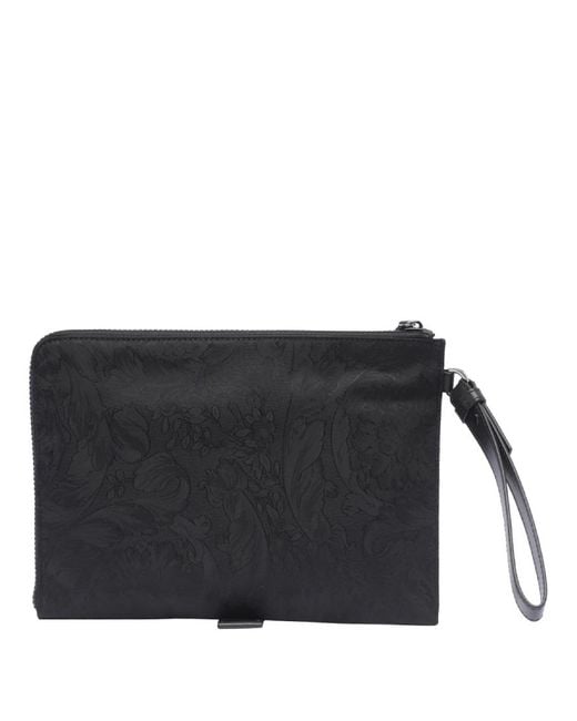 Versace Black Jacquard Pattern Logo-Patch Clutch Bag for men