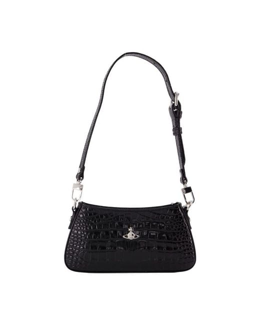 Vivienne Westwood Black Croc-Embossed Calfskin Shoulder Bag
