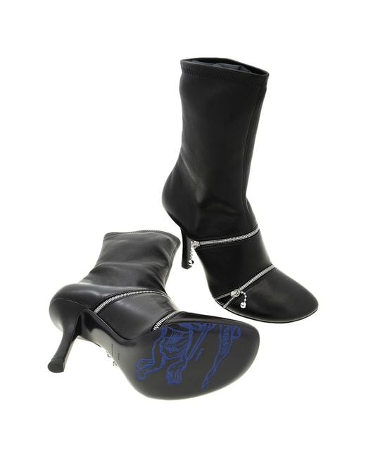 Burberry Black Sleek Leather Ankle Boots For