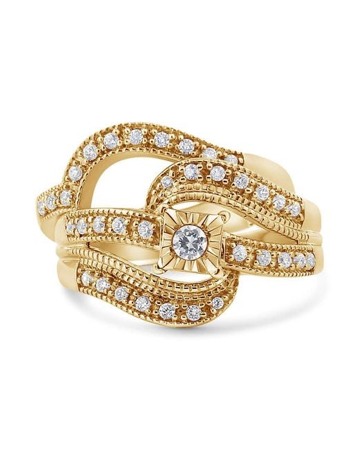Haus of Brilliance Metallic 14K Plated .925 Sterling 1/3 Cttw Round Diamond Crisscross Engagement Ring Bridal Set (H-I Color, I1-I2 Clarity
