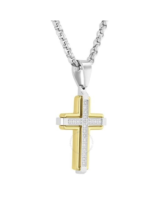 Robert Alton Metallic 1/6Ctw Diamond Stainless Steel Two-Tone Cross Pendant for men