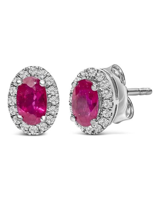 Haus of Brilliance Pink 10K 5X3 Mm Oval Ruby And Diamond Halo Stud Earrings (I-J Color, I1-I2 Clarity) for men