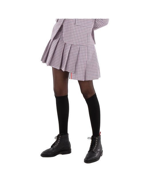 Thom Browne Purple Check-Pattern Pleated Miniskirt